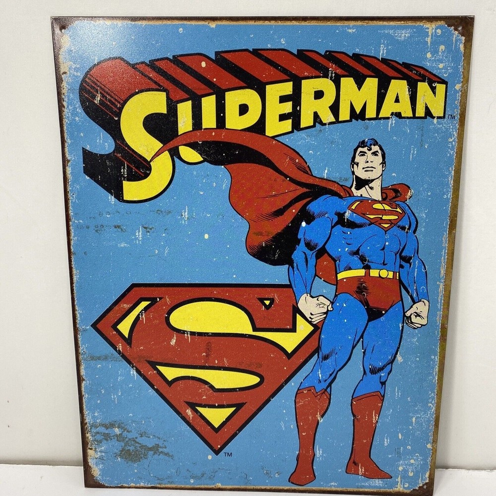 Superman Tin Distressed Sign Wall Hanging 12.5" x 16" Retro MancaveDecor